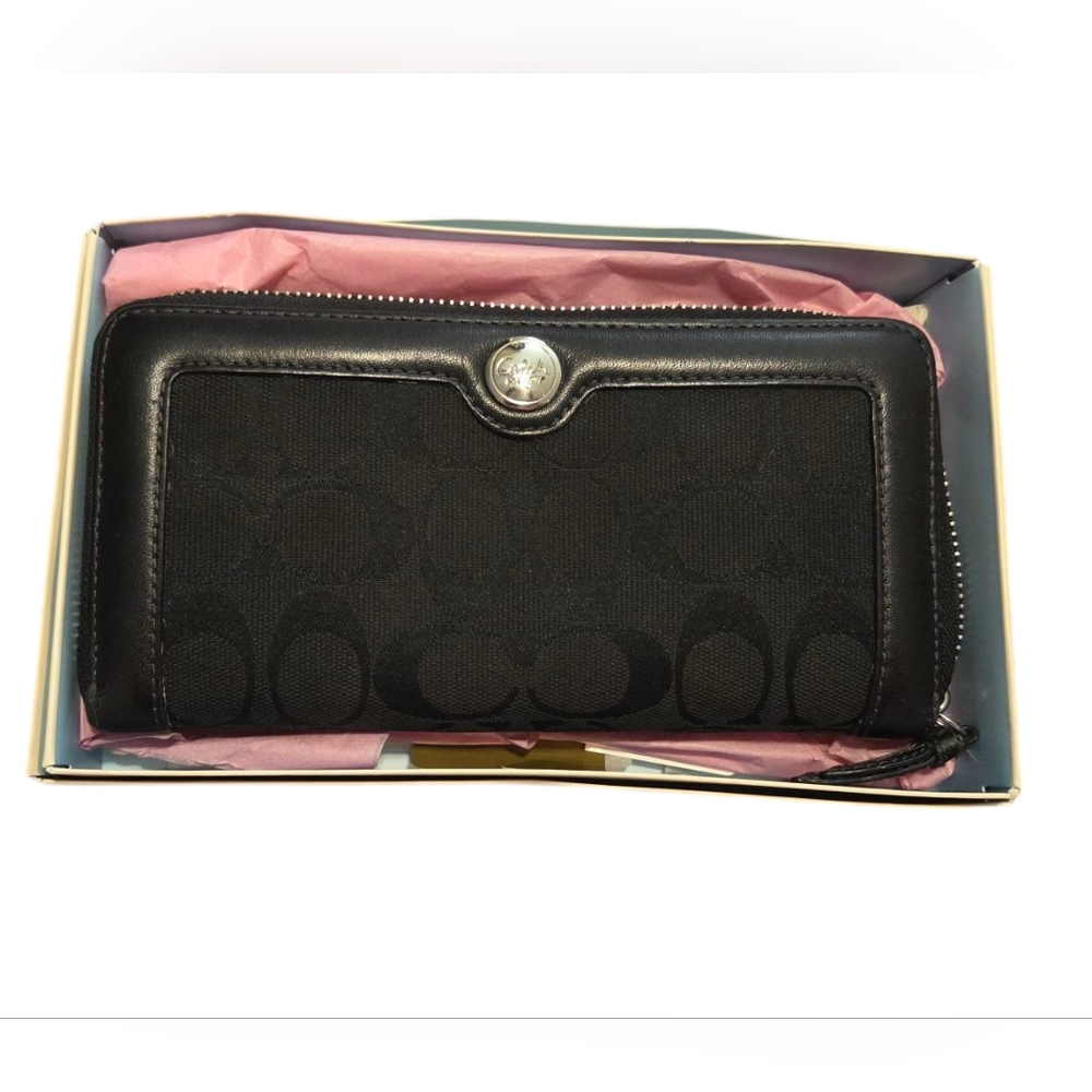 EUC Black Coach Full Length Zip Around Wallet